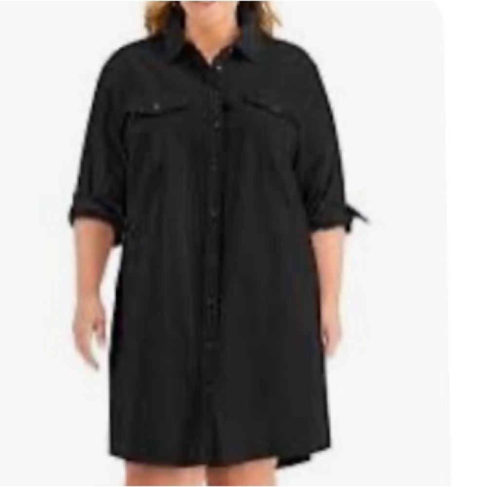 Style & Co Black Button -Front Shirt Dress Size Large